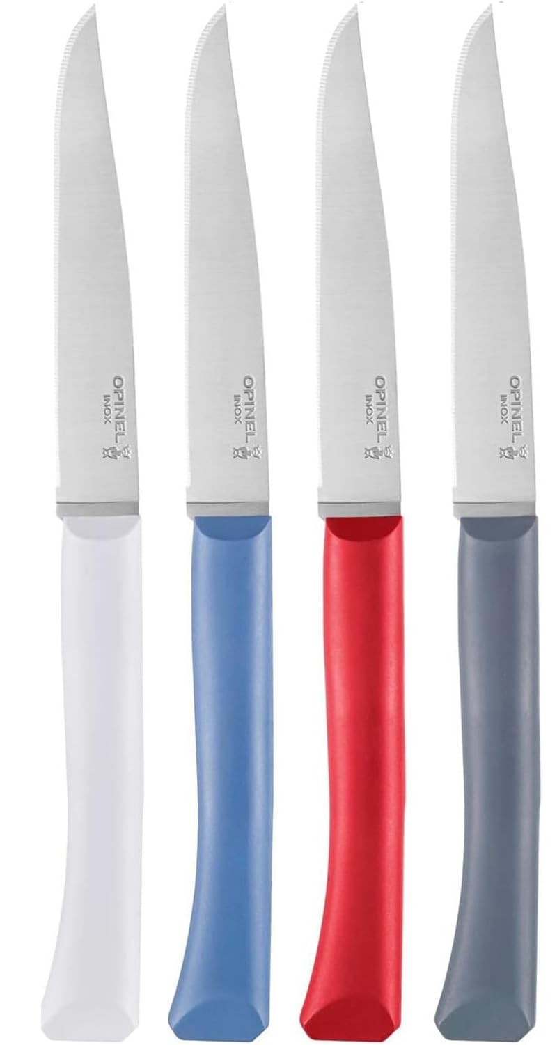 OPINEL Bon Appetit + Table Knives, 4 Piece Set Steak Knives, High Carbon Steel Dinner Knives for Parties, Entertaining, or Everyday Use, Polymer Handles, Dishwasher Safe, Made in France (Primo) - Image 1